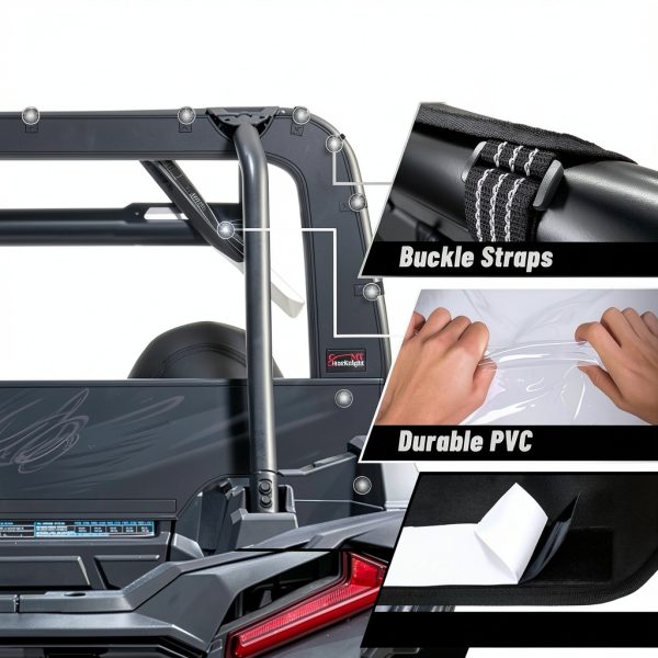 StarknightMT RZR 1000 Rear Window Dust Panel Anti‑UV Clear PVC Zipper-2