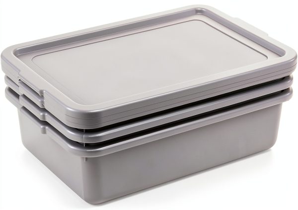Food Service Bus Tub Saedy 3 Pack 13 L Grey Stackable-5