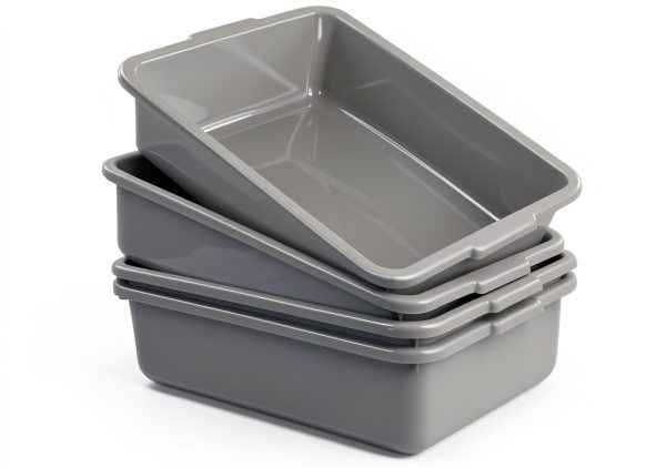 Anbers 13L Grey Plastic Commercial Bus Box - 4 Pack Wash Tub-0