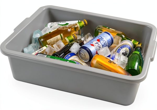 Anbers 13L Grey Plastic Commercial Bus Box - 4 Pack Wash Tub-2