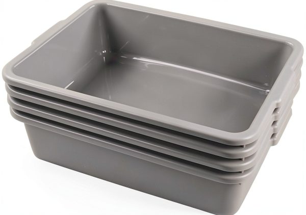 Anbers 13L Grey Plastic Commercial Bus Box - 4 Pack Wash Tub-5