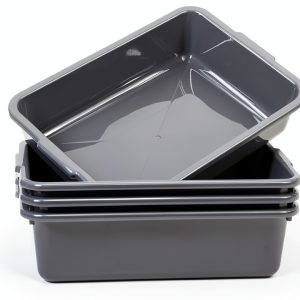 Grey 4-Pack Commercial Bus Tubs ZHENFAN 13L Stackable Bin with Handles-0