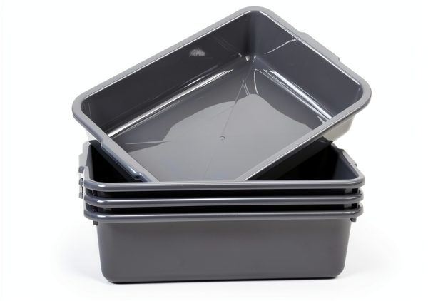 Grey 4-Pack Commercial Bus Tubs ZHENFAN 13L Stackable Bin with Handles-0