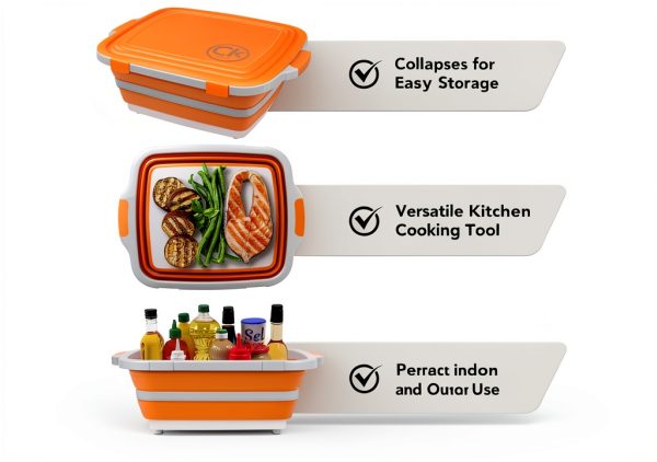 Collapsible BBQ Prep Tub CK GOLD Orange 30L with Locking Lid-6