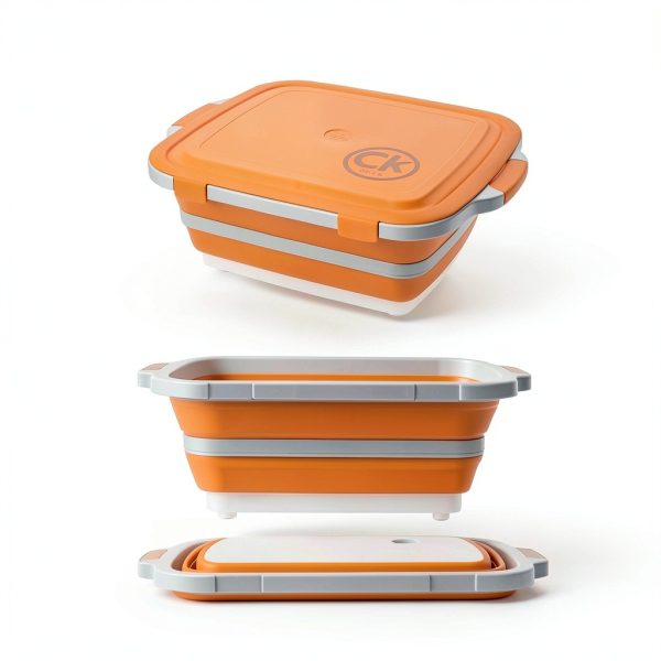Collapsible BBQ Prep Tub CK GOLD Orange 30L with Locking Lid-4