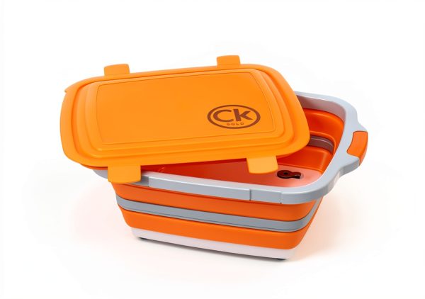 Collapsible BBQ Prep Tub CK GOLD Orange 30L with Locking Lid-3