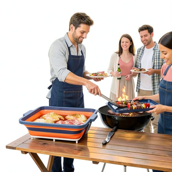 Collapsible BBQ Prep Tub with Lid and Cutting Board – XL Meat Marinating Container – Barbecue Accessory for Brisket, Grilling, Smoking, Tailgate & Camping – Brine & Meal Prep System for Outdoor Grill-4