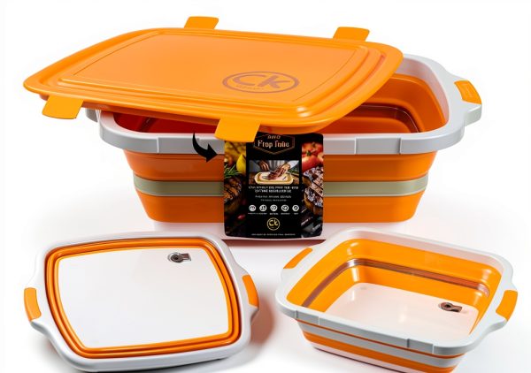 Collapsible BBQ Prep Tub CK GOLD Orange 30L with Locking Lid-0