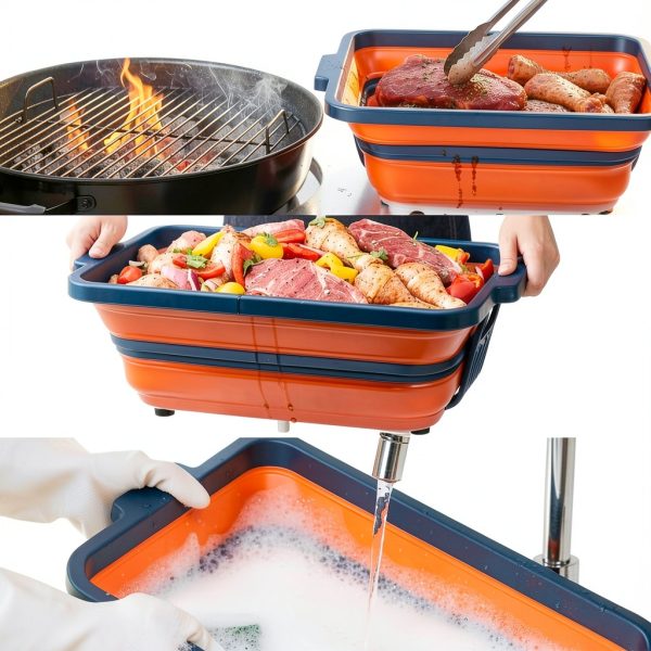 Collapsible BBQ Prep Tub with Lid and Cutting Board – XL Meat Marinating Container – Barbecue Accessory for Brisket, Grilling, Smoking, Tailgate & Camping – Brine & Meal Prep System for Outdoor Grill-3
