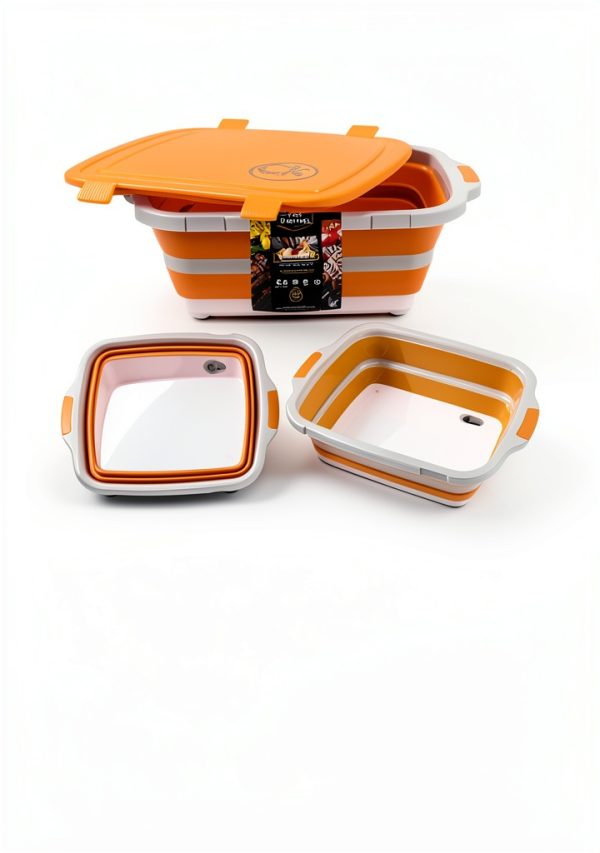 Collapsible BBQ Prep Tub CK GOLD Orange 30L with Locking Lid-7